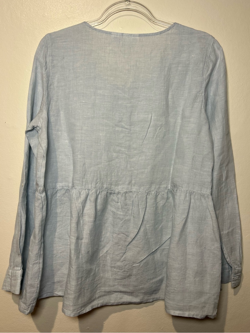 Sigrid Olsen 100% Linen Light Blue Peplum Button Front Blouse Top Medium EUC - Picture 6 of 6